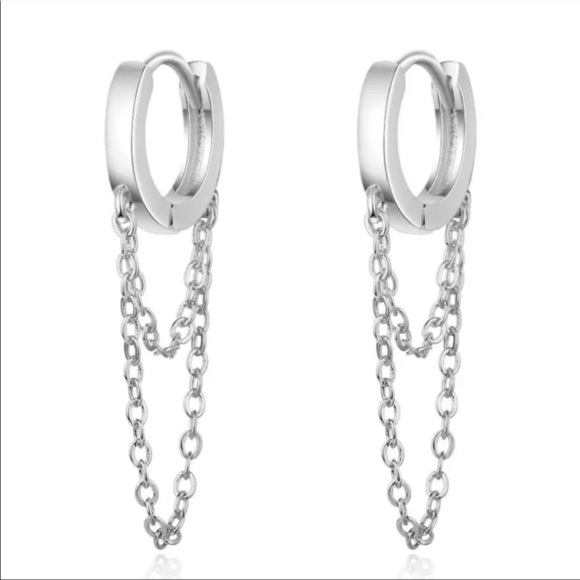 HOOP CHAIN 925 STERLING SILVER EARRINGS, NICE EARRINGS, CUTE EARRINGS - Picture 3 of 6